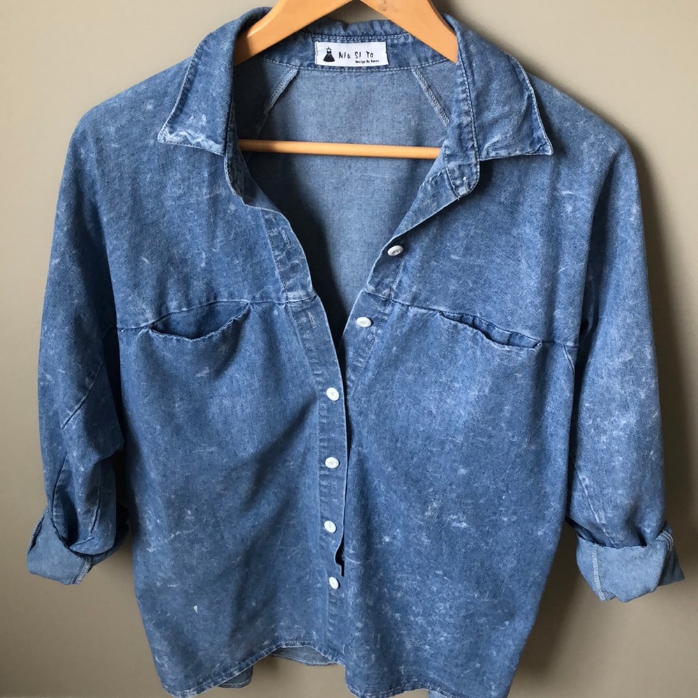 Oversized Vintage Style Blue Shirt